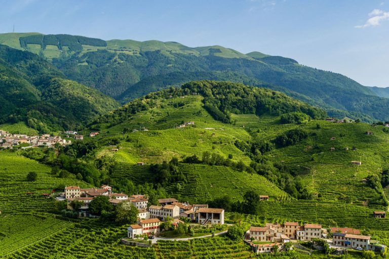 Colline di Valdobbiadene con vigneti su pendenze diverse